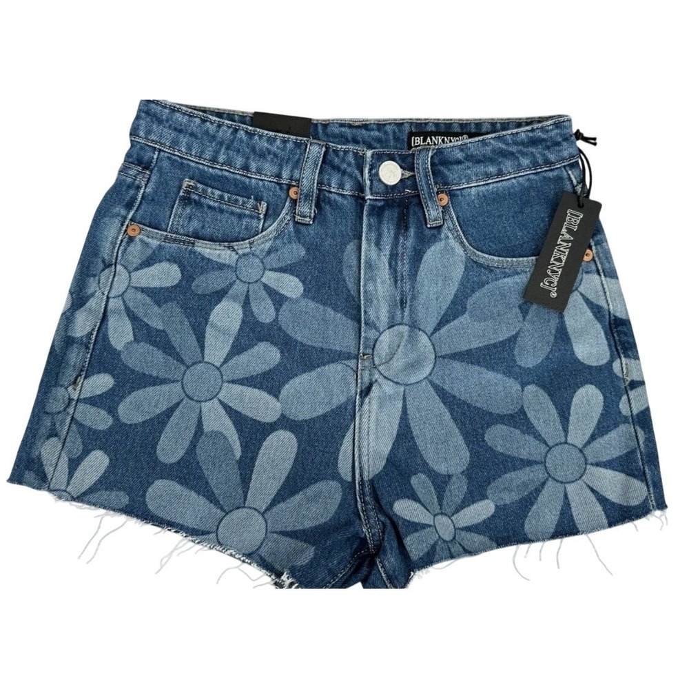 Blank‎ NYC Womens 31 Blue Daisy Denim The Reeve High Rise Ribcage Cut Off Short